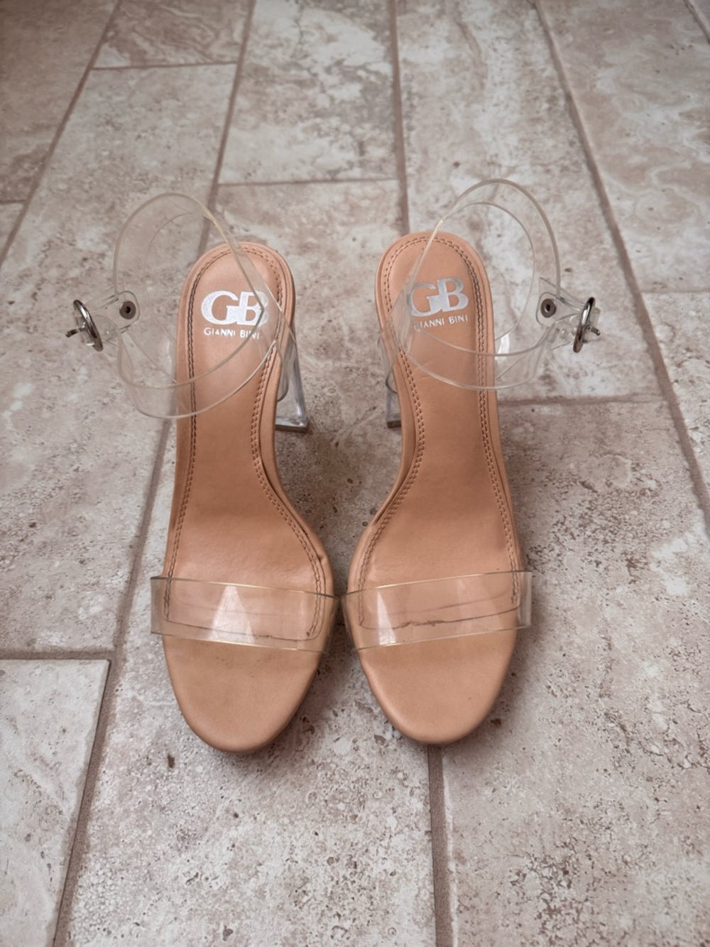 Gianni Bini Nude Clear-Strap Block Heels (2-Kool)